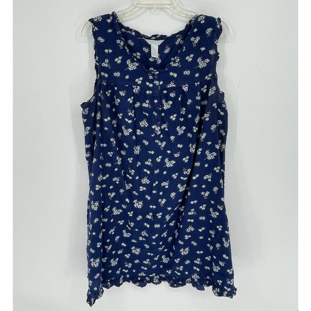 Adonna Women's Blue Floral Sleeveless Ruffle Hem Nightgown Size XL